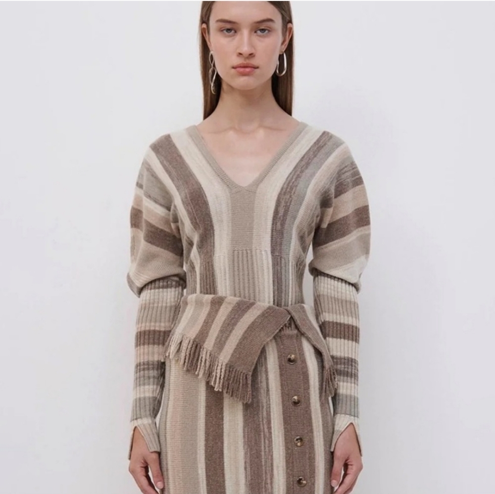 Jonathan Simkhai JASMINA BRUSHSTROKE STRIPED WOOL V-NECK TOP (nwot) Size XS
